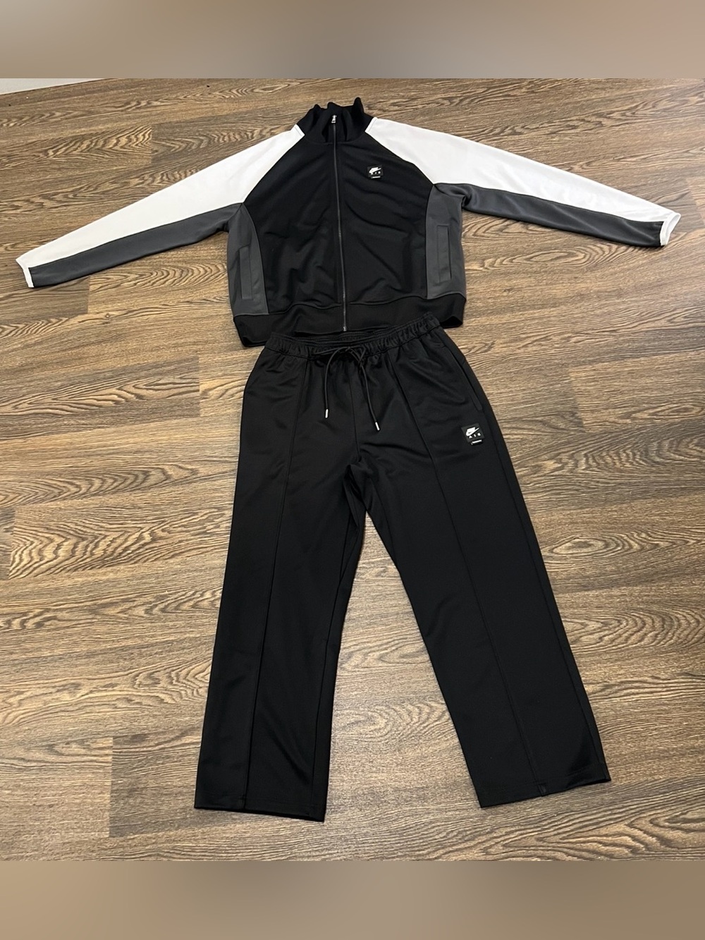 Nike Black Track Pants with Gray & White Colorblock Details